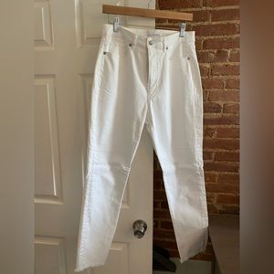 Loft Curvy Frayed Skinny Jeans in White